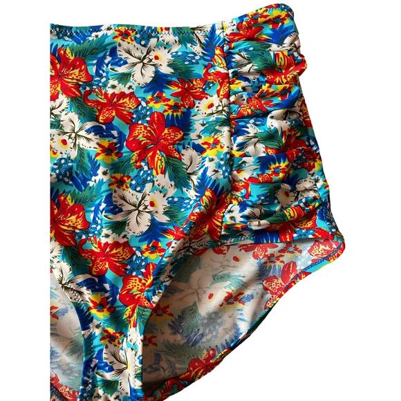 Women's Size Medium Bikini Bottom High Rise Tropical Floral Aloha Hawaii Ruched - Picture 3 of 8